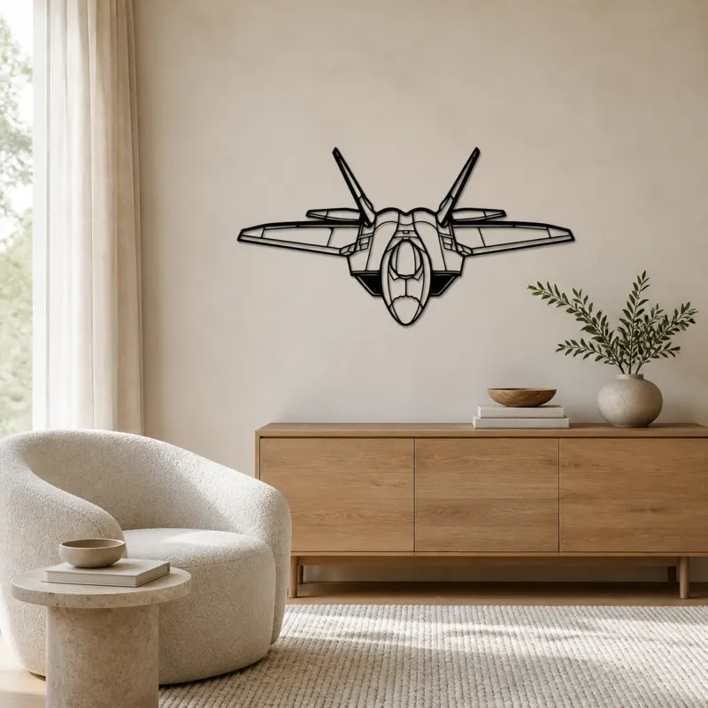 F-22 Raptor Angle Airplane Silhouette Metal Wall Art, Metal Aircraft Silhouette, Aviation Wall Decor, Aviator Decor - lifestyle view 5