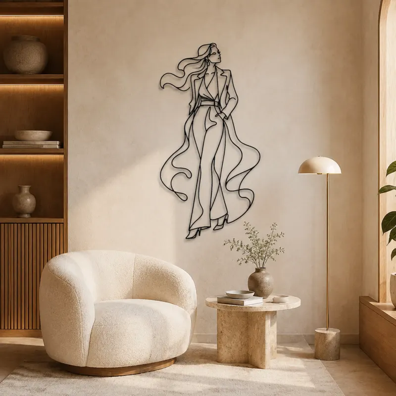 Flowing Coat Model Metal Wall Art | Fashion Figure Wall Decor - lifestyle view 5
