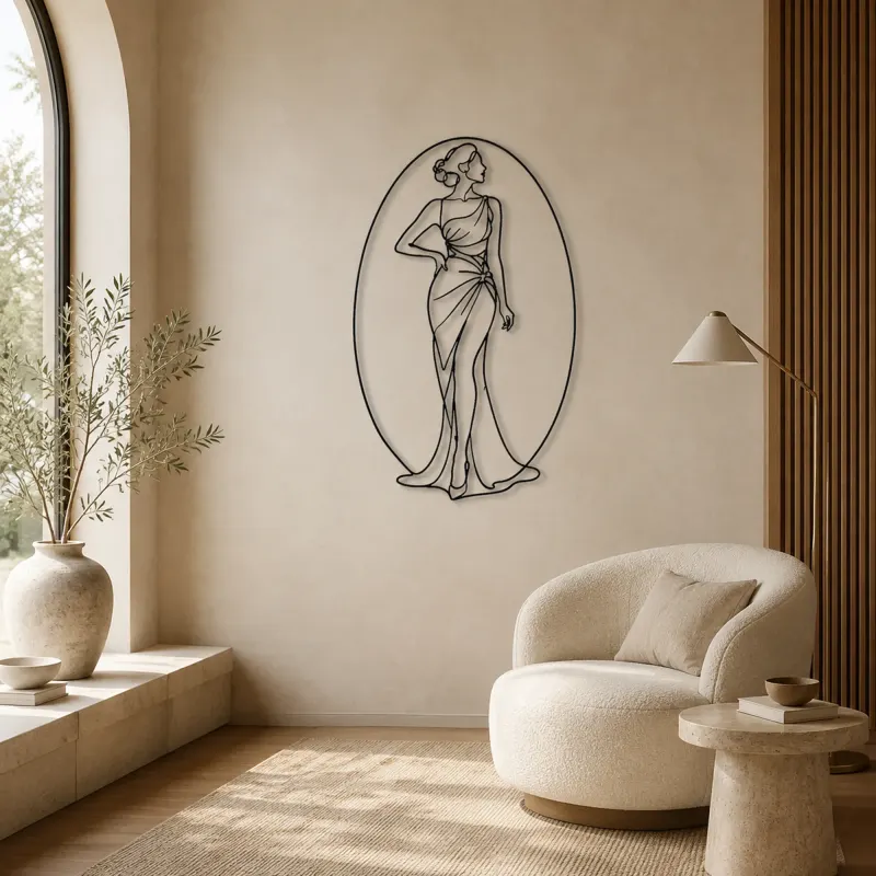 Oval Frame Woman Metal Wall Art | Fashion Figure Wall Decor - lifestyle view 5