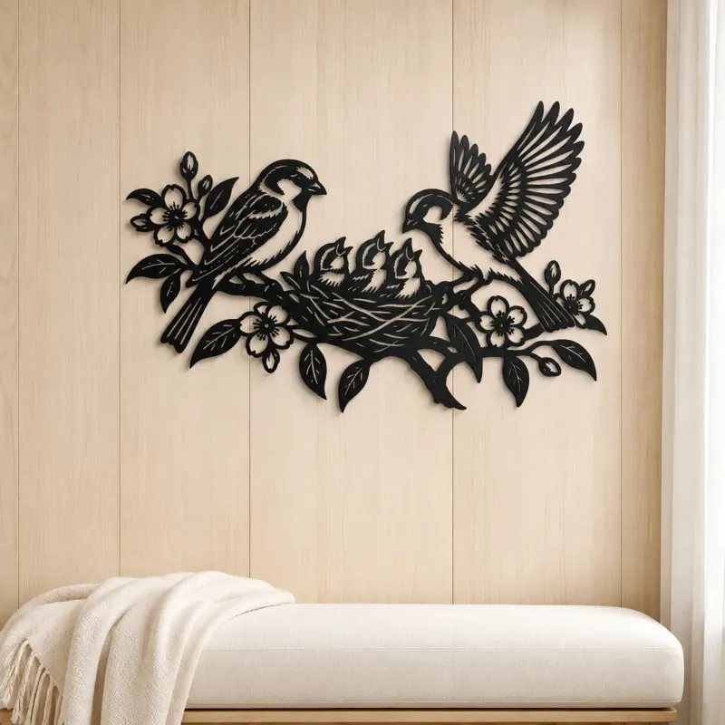 Sparrow Family Metal Wall Art | Wildlife Silhouette Decor - lifestyle view 5
