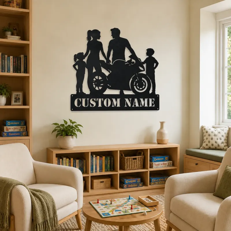 Personalized Sport Motorcycle Family of Four Metal Wall Art - lifestyle view 4