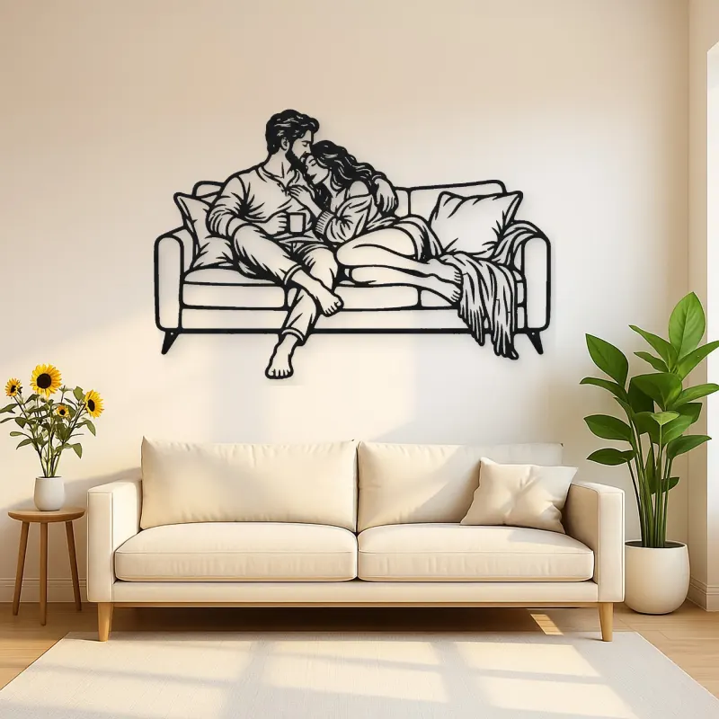 Cozy Sofa Couple Metal Wall Art | Romantic Couple Decor