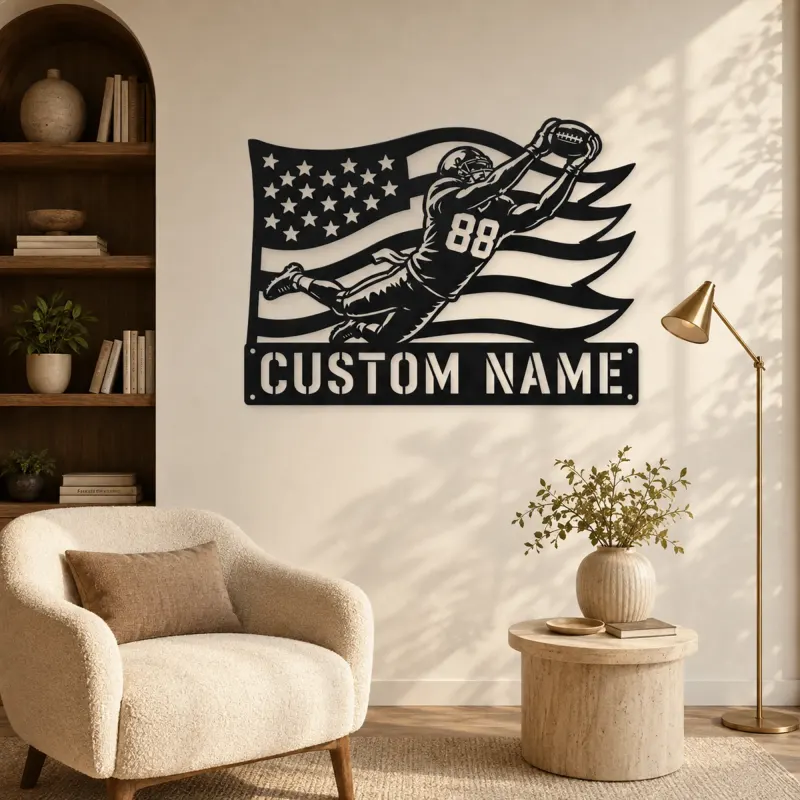 Personalized Number 88 Diving Receiver American Flag Metal Wall Art - lifestyle view 5