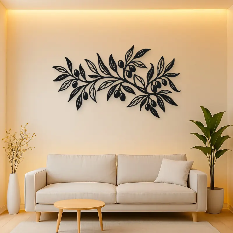 Olive Branch Flow Metal Wall Art | Botanical Metal Wall Decor