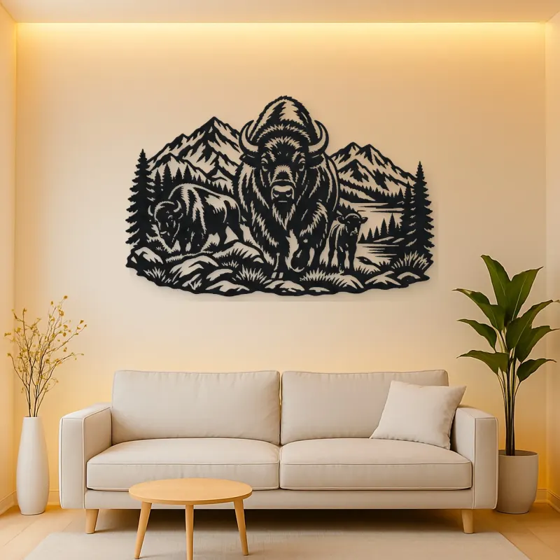 Buffalo Mountain Metal Wall Art | Wildlife Silhouette Decor