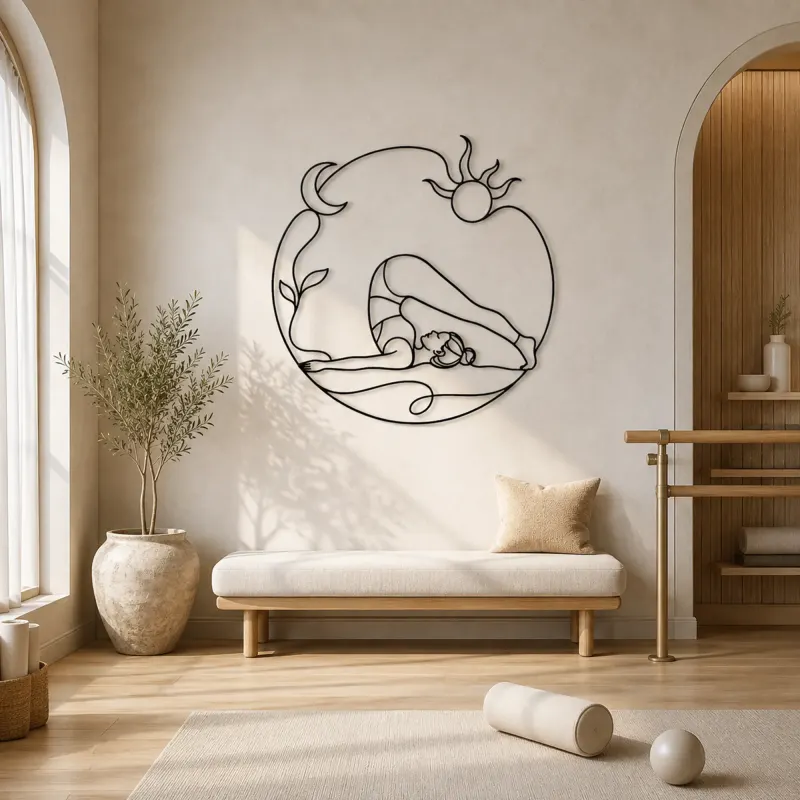 Décoration murale en métal "Courbe de la posture de la charrue" | Décor mural pour le yoga et la méditation