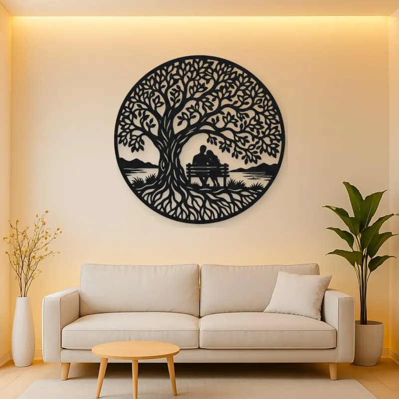 Tree with Bench Couple Metal Wall Art | Romantic Couple Decor