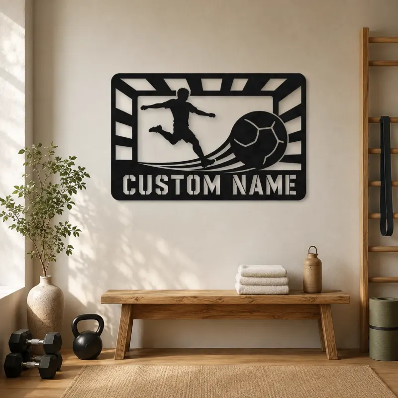 Personalized Soccer Player Metal Wall Art with Stadium - lifestyle view 4