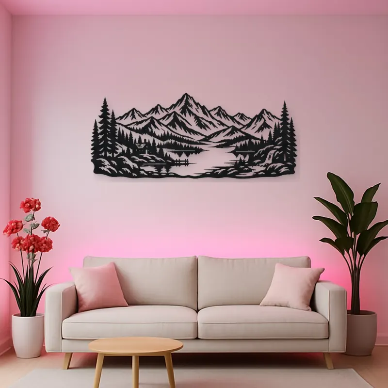 Highland Lake View Metal Wall Art | Nature Silhouette Decor