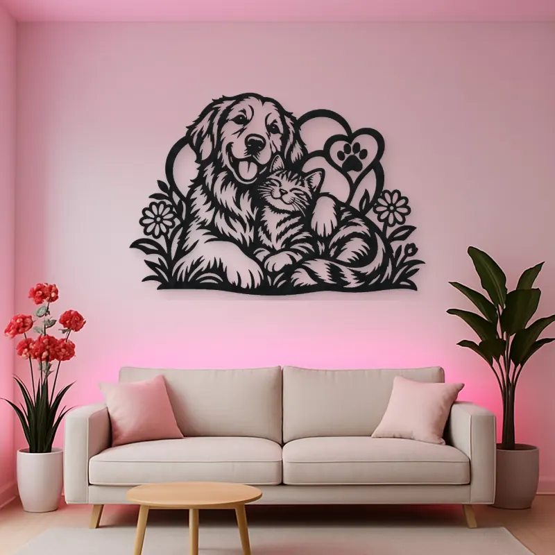 Dog and Cat Friends Metal Wall Art | Pet Lover Silhouette Decor