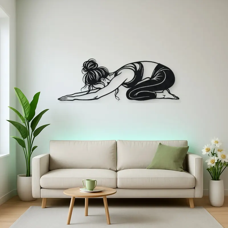 Calm Child Pose Metal Wall Art | Family Silhouette Decor