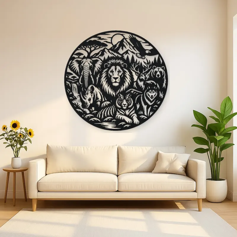 Wildlife World Circle Metal Wall Art | Wildlife Silhouette Decor