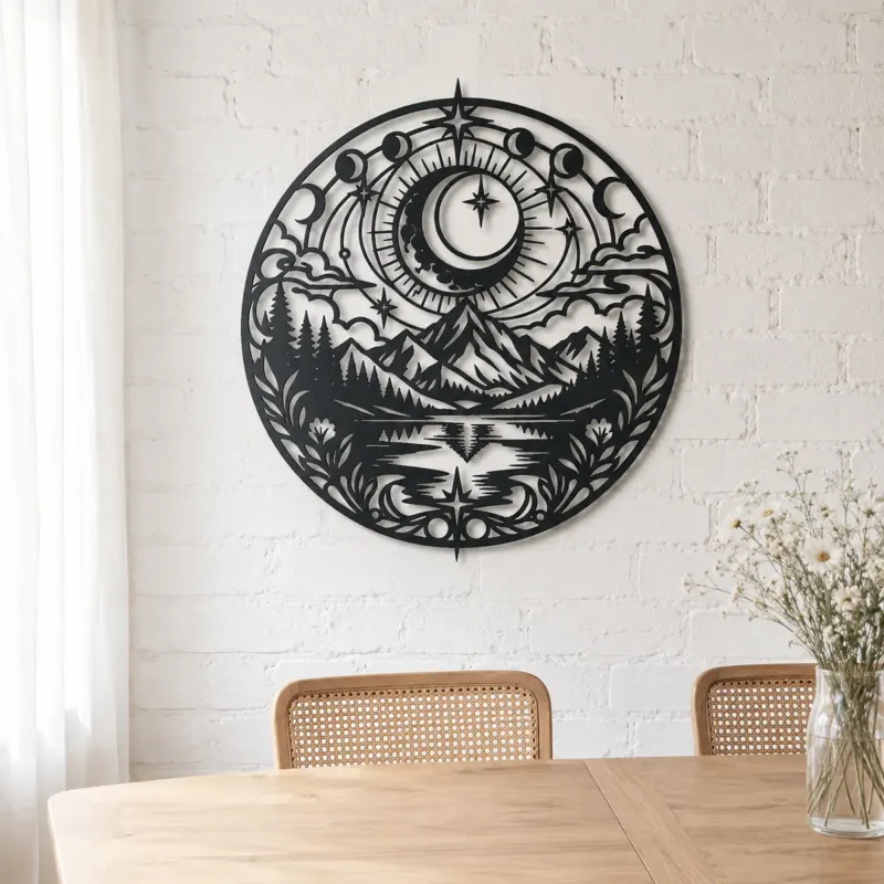 Moon over Mountains Metal Wall Art | Celestial Boho Wall Decor - lifestyle view 4