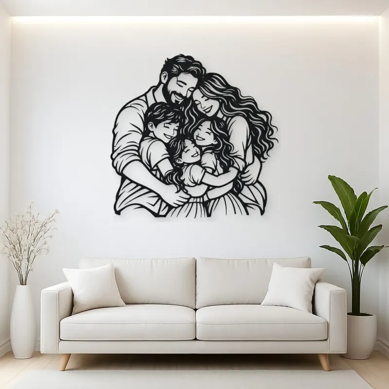 Family Group Hug Metal Wall Art | Family Silhouette Decor