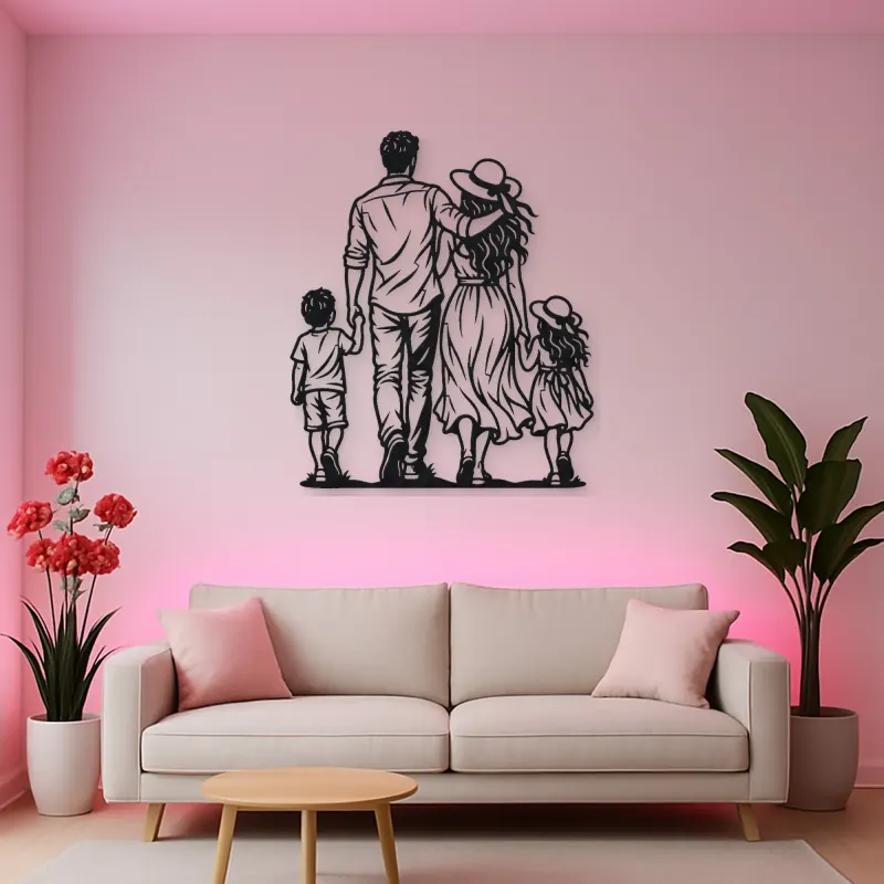 Family of Four Walk Metal Wall Art | Family Silhouette Decor