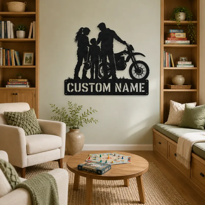 Personalized Dirt Bike Family with Helmets Metal Wall Art - lifestyle view 4