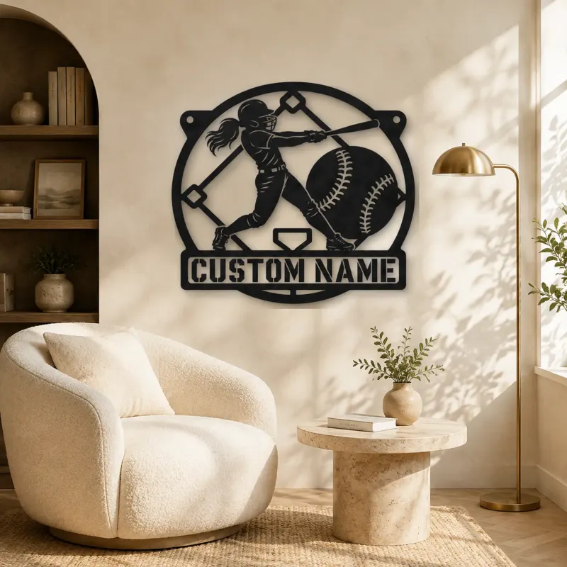 Personalized Softball Batter Metal Wall Art with Diamond - lifestyle view 5