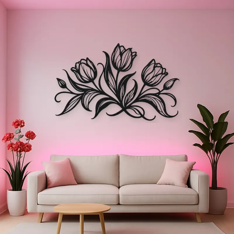 Tulip Trio Flow Metal Wall Art | Botanical Metal Wall Decor