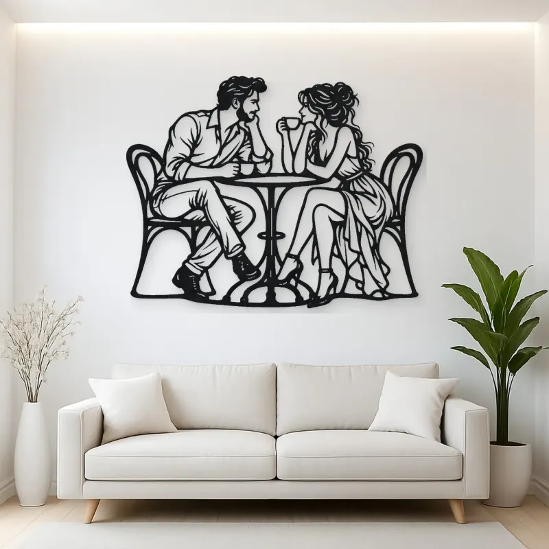 Coffee Date Couple Metal Wall Art | Romantic Couple Decor