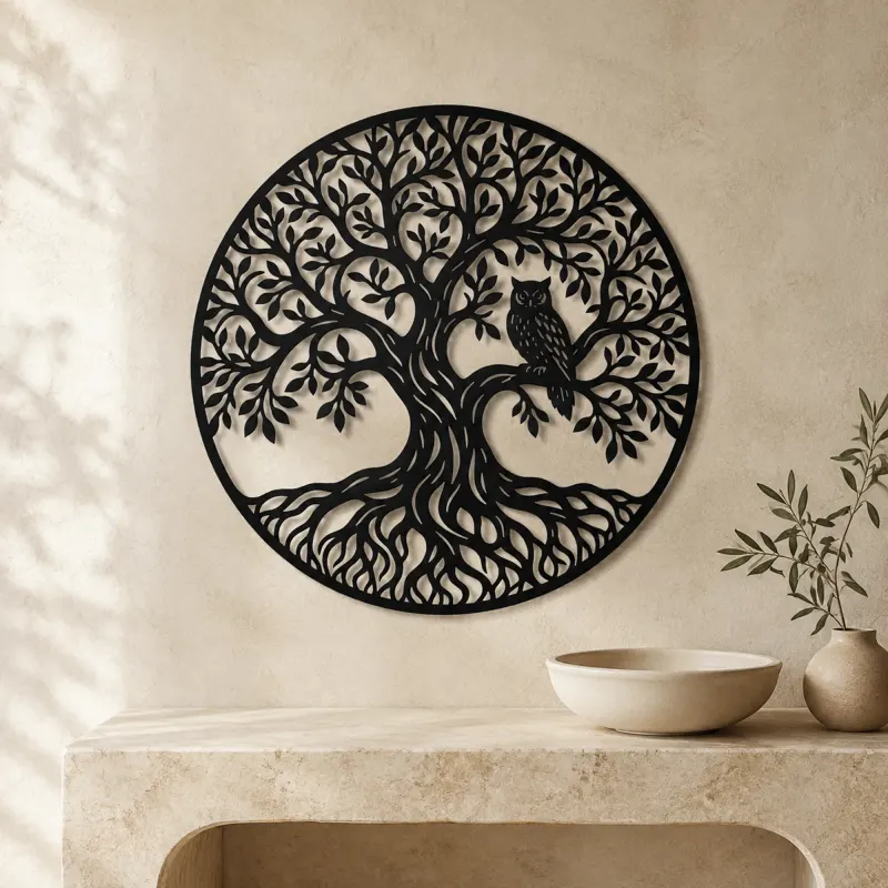 Tree with Owl Metal Wall Art | Wildlife Silhouette Decor - lifestyle view 3