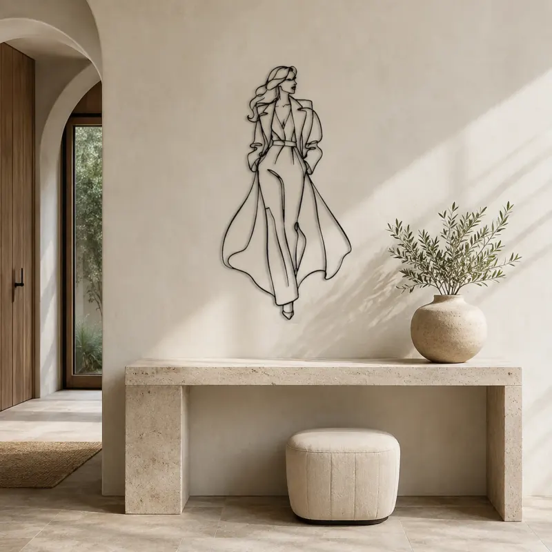 Long Coat Silhouette Metal Wall Art | Fashion Figure Wall Decor - lifestyle view 3