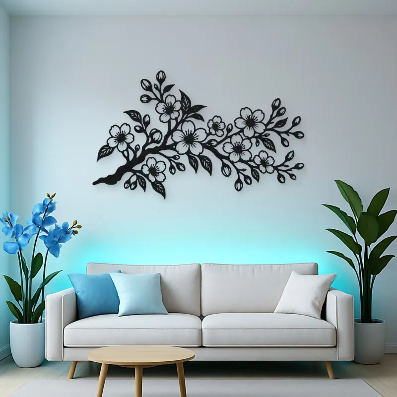 Cherry Blossom Branch Metal Wall Art | Botanical Metal Wall Decor
