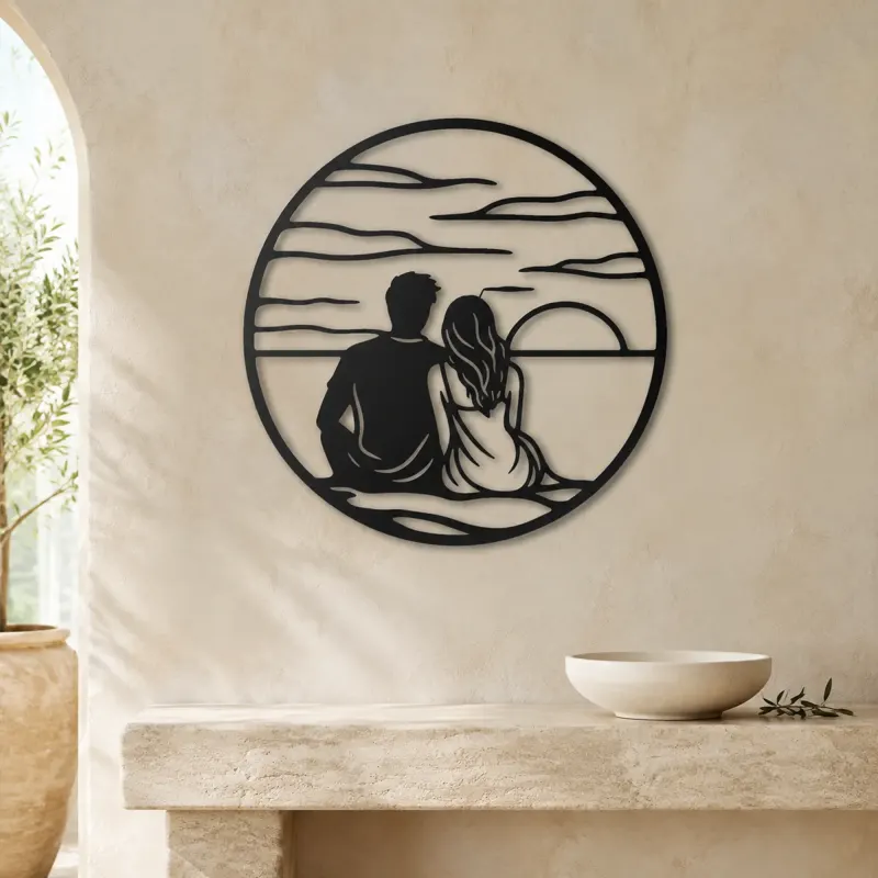 Sunset Silhouette Metal Wall Art | Romantic Couple Decor - lifestyle view 3