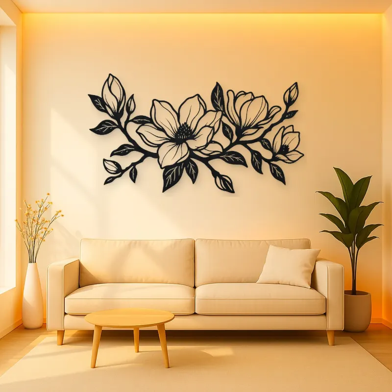 Magnolia Branch Metal Wall Art | Botanical Metal Wall Decor