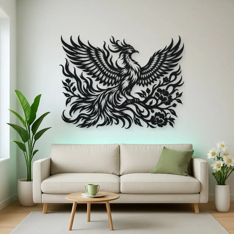 Phoenix Flame Flow Metal Wall Art | Celestial Boho Wall Decor