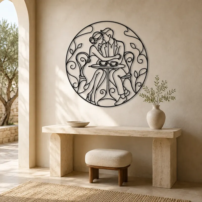 Seated Cafe Lovers Metal Wall Art | Romantic Couple Decor - lifestyle view 3