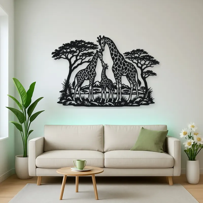 Giraffe Family Metal Wall Art | Wildlife Silhouette Decor