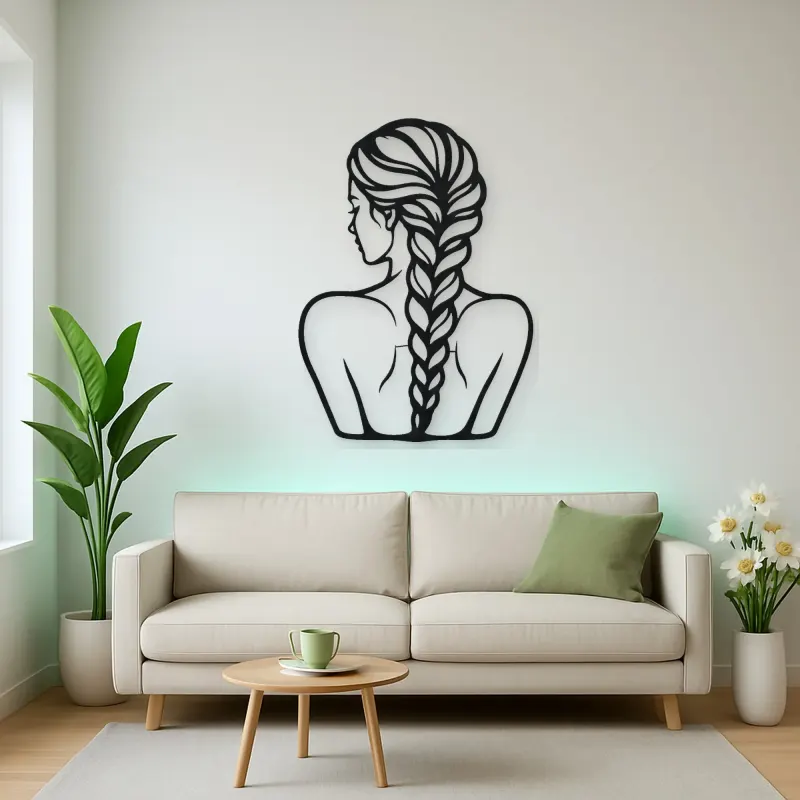 Braided Hair Muse Metal Wall Art | Minimalist Woman Line Art