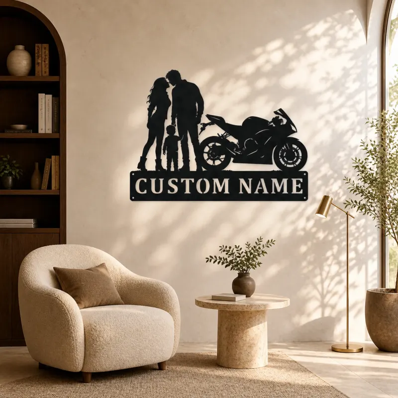 Personalized Sport Bike Family of Three Metal Wall Art - lifestyle view 5