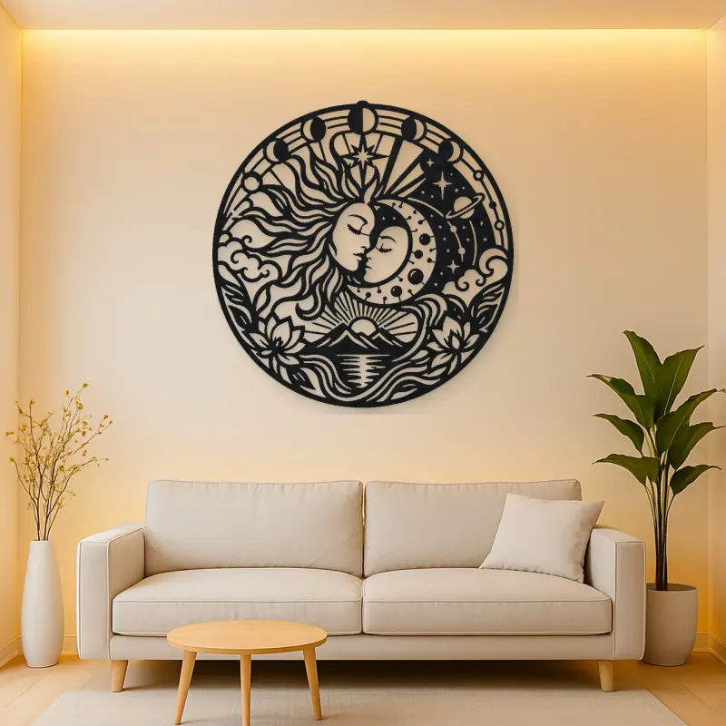 Sun and Moon Embrace Metal Wall Art | Celestial Boho Wall Decor