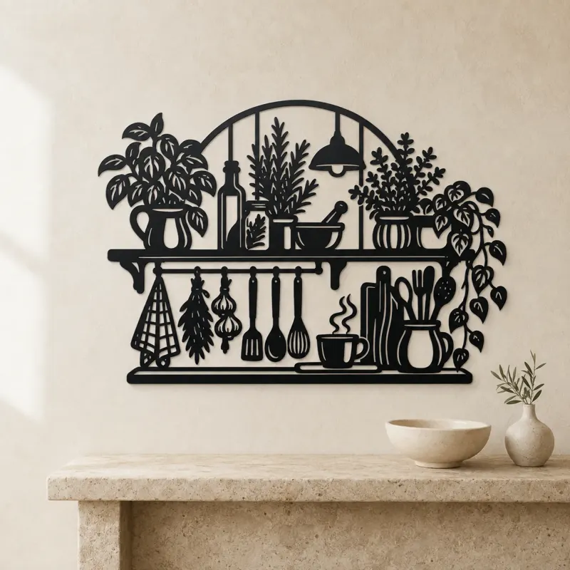 Kitchen Herb Shelf Metal Wall Art | Cozy Home Metal Decor - lifestyle view 3