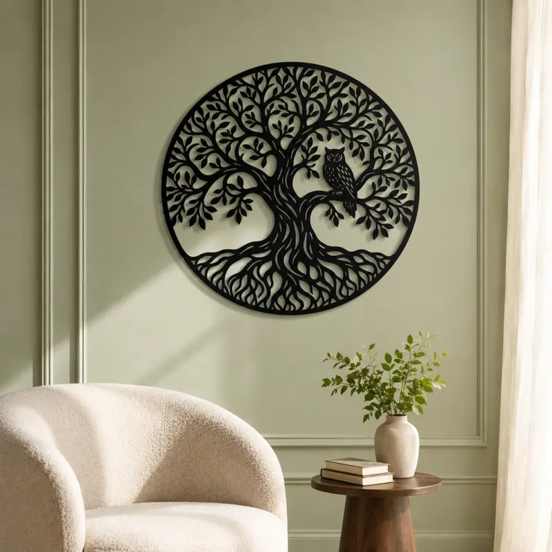 Tree with Owl Metal Wall Art | Wildlife Silhouette Decor - lifestyle view 2