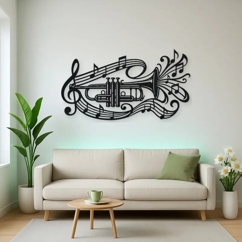 Trumpet Sound Ribbon Metal Wall Art | Music Room Wall Decor