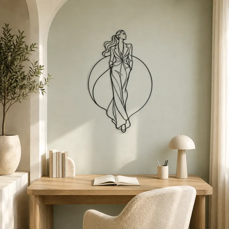 Sleek Ponytail Model Metal Wall Art | Fashion Figure Wall Decor - lifestyle view 4