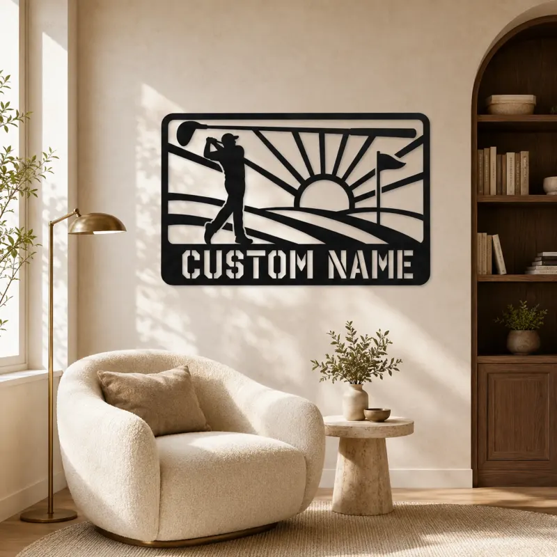 Personalized Golf Swing Metal Wall Art with Fairway - lifestyle view 5
