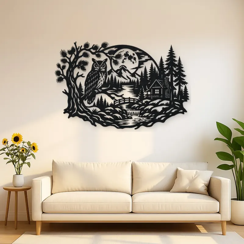 Owl Woodland Night Metal Wall Art | Wildlife Silhouette Decor