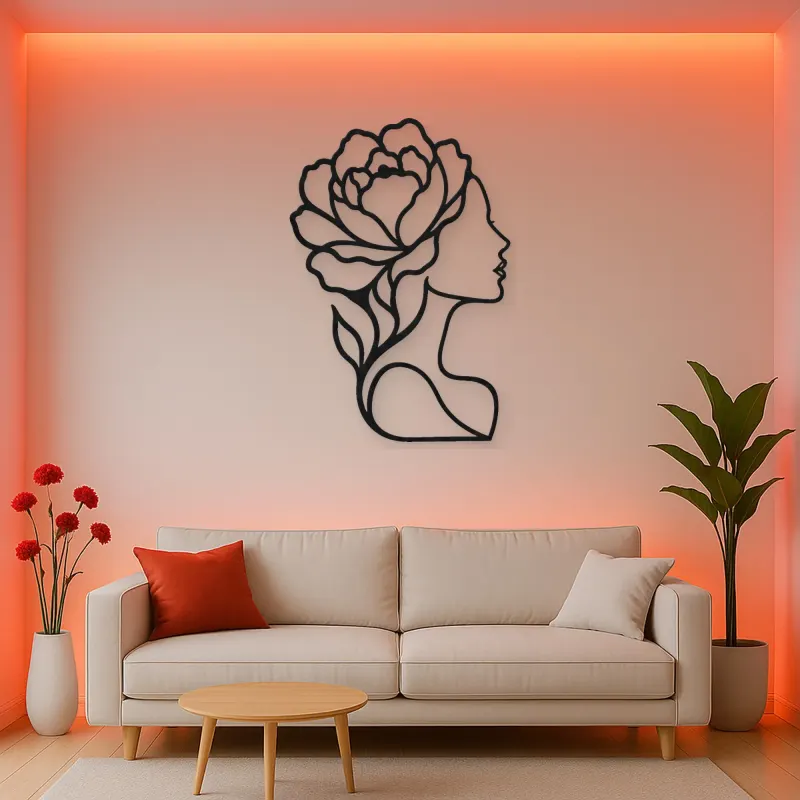 Single Profile Bloom Metal Wall Art | Minimalist Woman Line Art