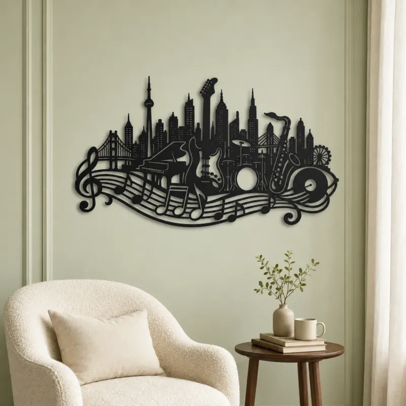 Musical City Skyline Metal Wall Art | Travel and City Wall Decor - lifestyle view 2