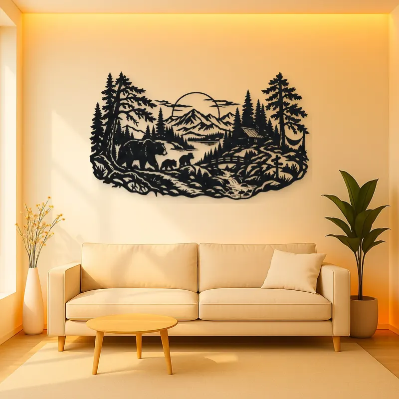 Bear Forest Trail Metal Wall Art | Wildlife Silhouette Decor