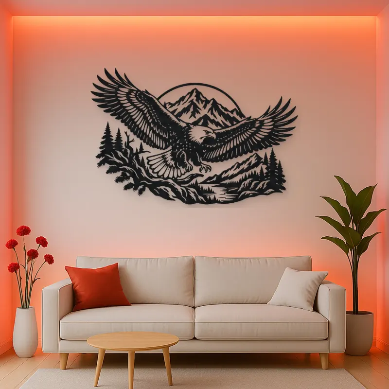 Eagle Mountain Flight Metal Wall Art | Wildlife Silhouette Decor