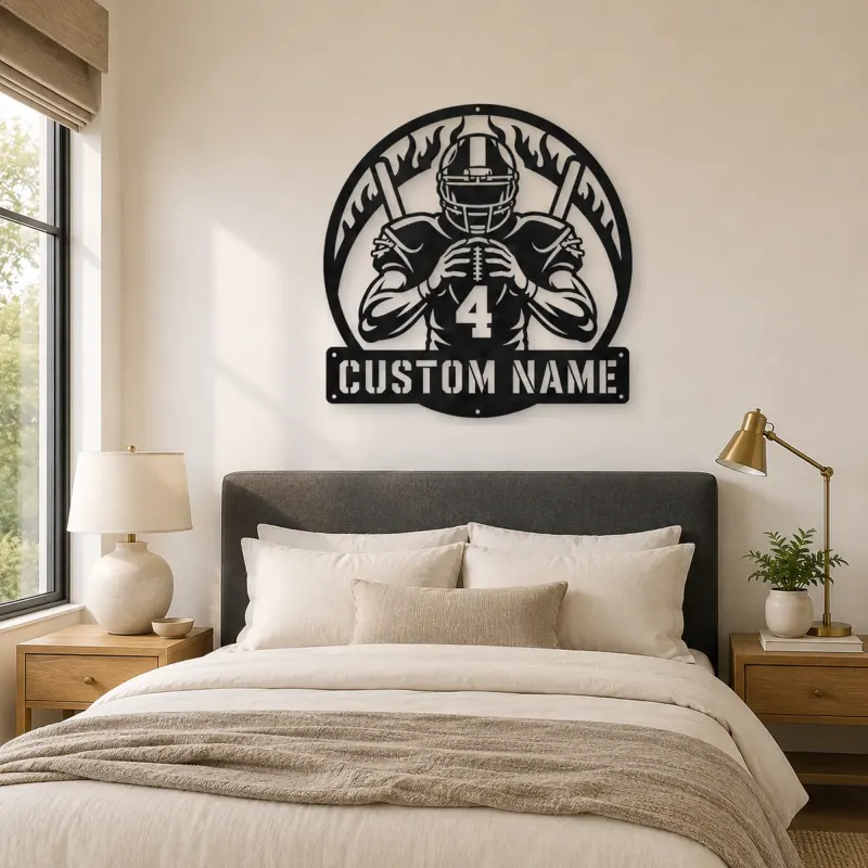 Personalized Number 4 Football Player Flame Metal Wall Art - lifestyle view 2