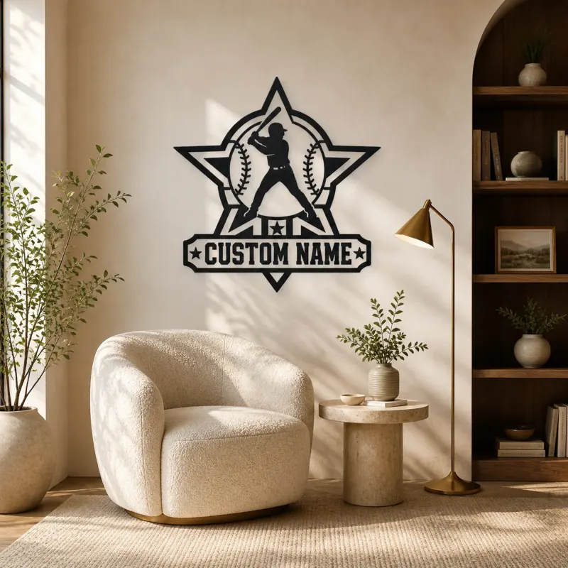Personalized Baseball Batter Star Badge Metal Wall Art - lifestyle view 5
