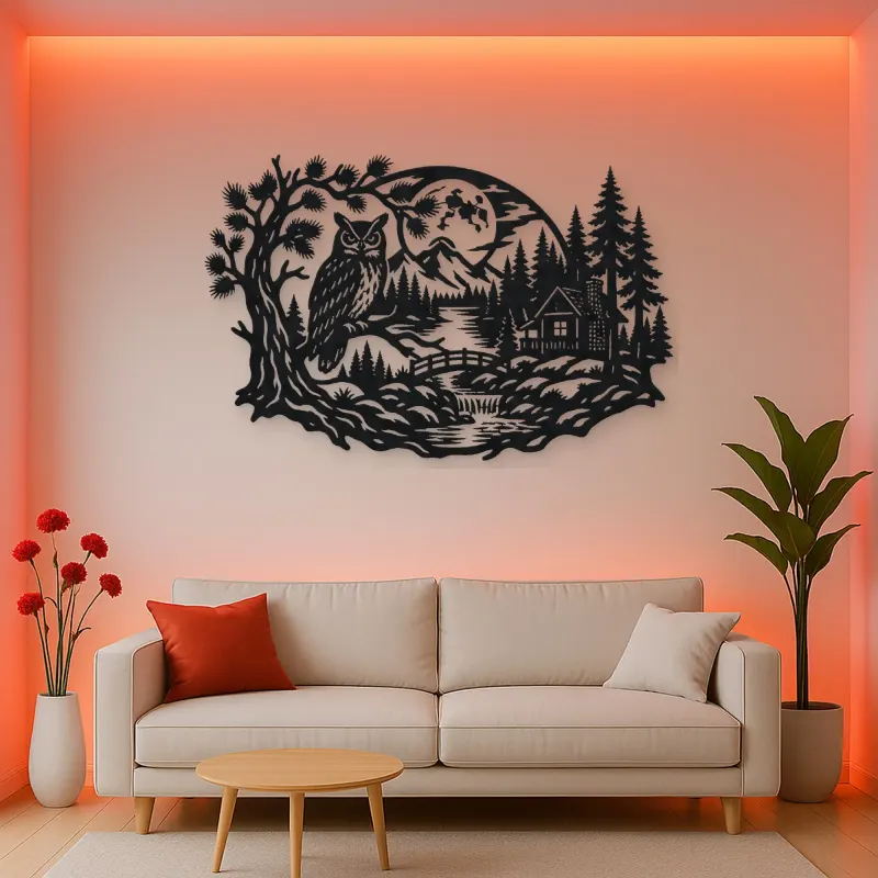 Owl Woodland Night Metal Wall Art | Wildlife Silhouette Decor