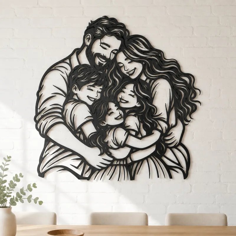 Family Group Hug Metal Wall Art | Family Silhouette Decor - lifestyle view 4