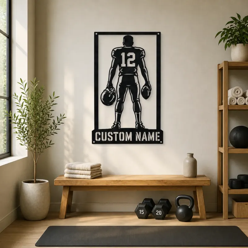 Personalized Number 12 Football Player Back View Metal Wall Art - lifestyle view 4