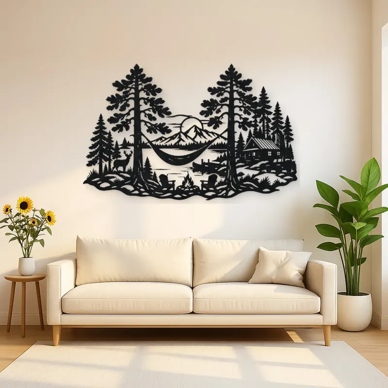 Hammock between Pines Metal Wall Art | Cozy Home Metal Decor